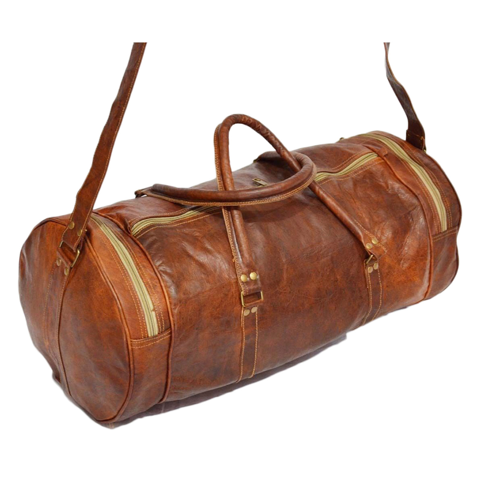 Genuine Leather Weekend Shoulder Luggage Bag Overnight Travel Duffel Gym Bag 